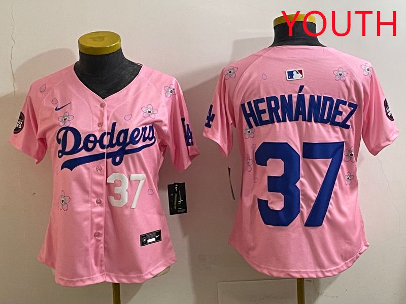 Youth Los Angeles Dodgers #37 Hernandz Pink Sakura Edition 2025 Nike MLB Jersey style 32